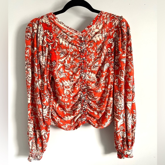 🌻FREE PEOPLE Say The Word Blouse-Ruby Red Color-Size Medium - Picture 15 of 15